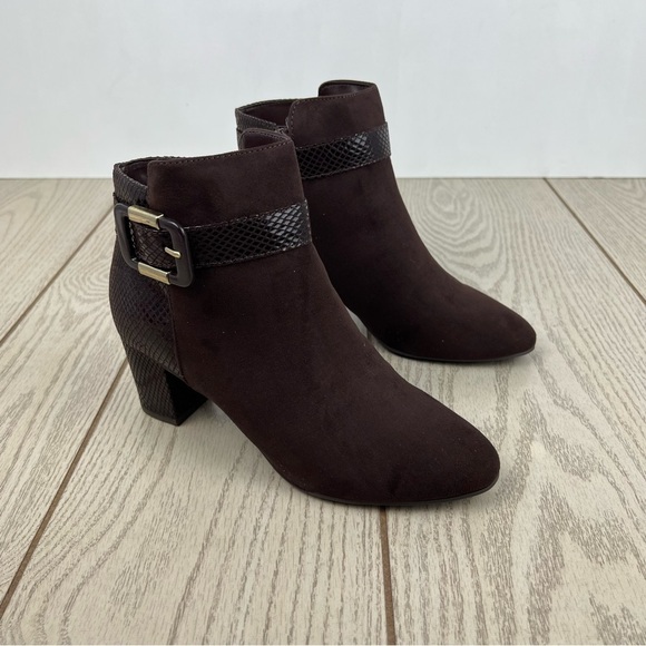 Karen Scott Shoes - Karen Scott Women's Ivyy Mixed-Media Booties 7M Chocolate Brown $70